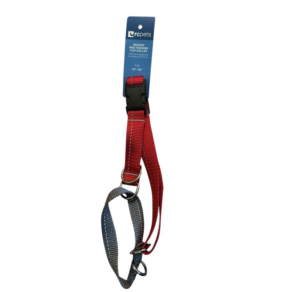 NEW Size Large 19-26" RC Pets Primary Web Training Clip Dog Collar Red Gray